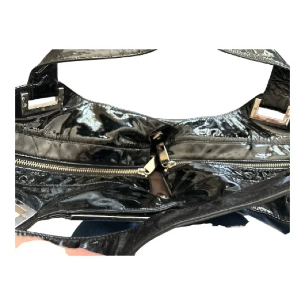 KOOBA black patent leather satchel bag. Top Double zipper. Shiny metallic trim